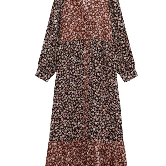 Zara Floral Printed Midi Mixed Pattern Balloon Sleeve Shirt Dress - Picture 3 of 16